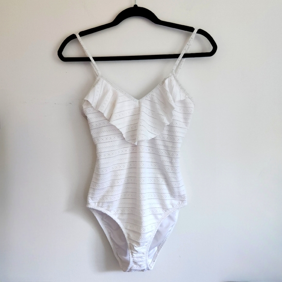 Shoshanna Swimwear White Ruffle Maillot One-Piece Swimsuit - Picture 2 of 12